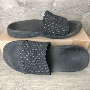 Vionic Sandals Womens 8 Black Serene Kitts Woven Comfort Vacation Beach Slides